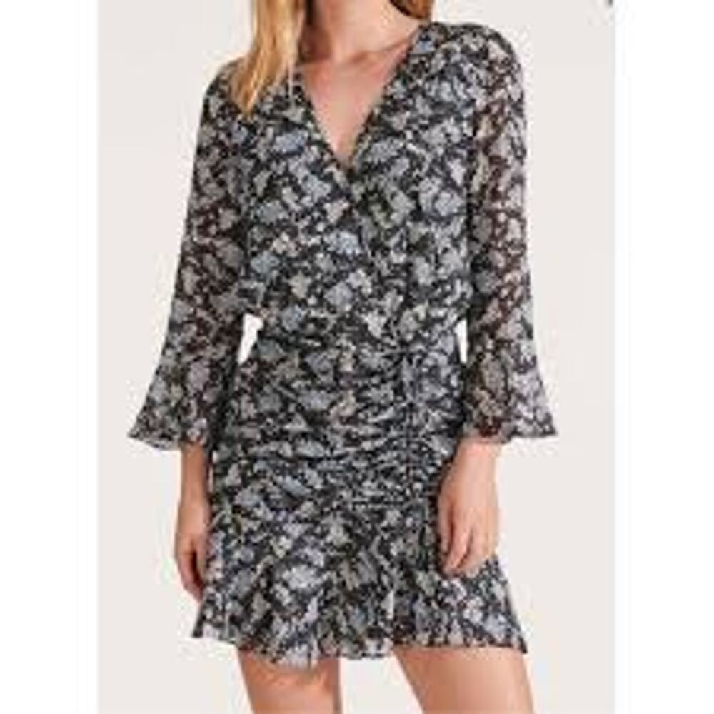Veronica Beard Sean Wrap Dress Multicolor Fil Coupe Silk Floral V-neck Mini Sz 4
